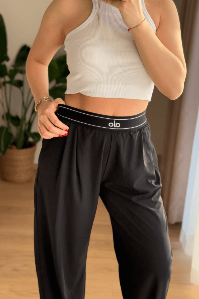 Siyah Beli Lastikli Rahat Bol Paça Pantolon