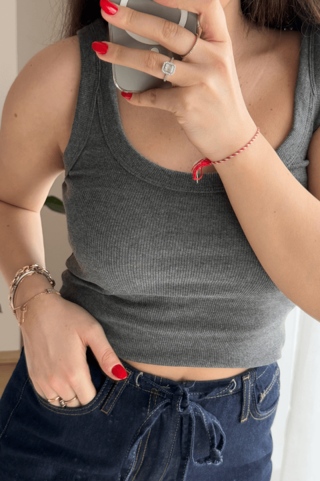 %95 Pamuk Massi Antrasit Oyuk Yaka Fitilli Atlet