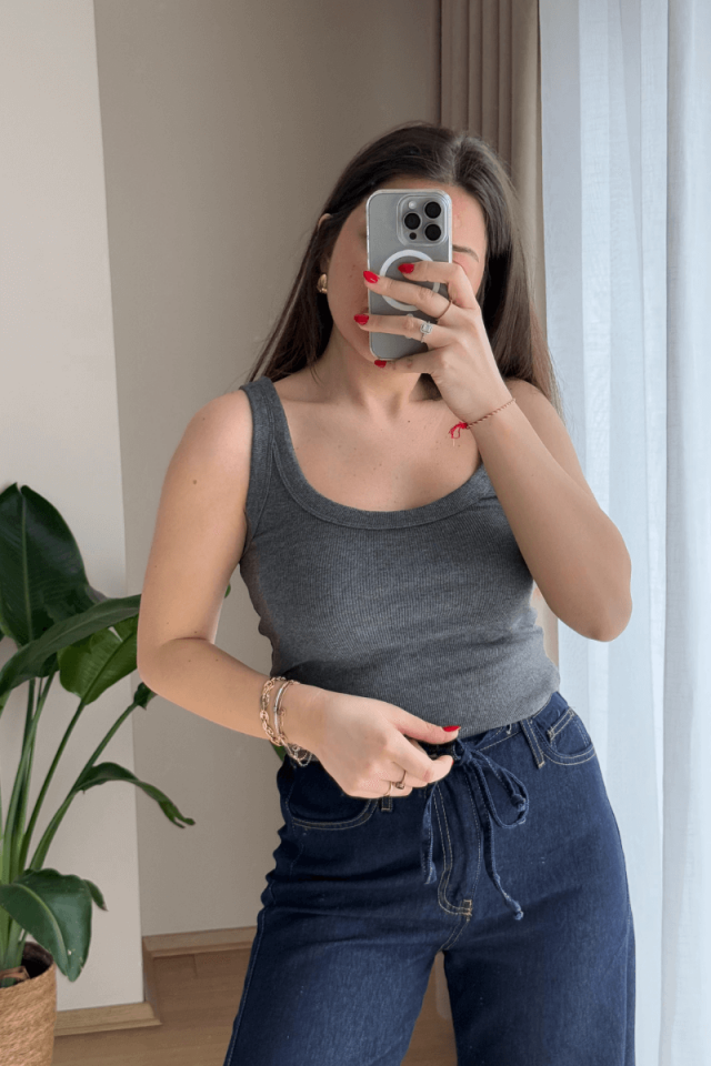 %95 Pamuk Massi Antrasit Oyuk Yaka Fitilli Atlet