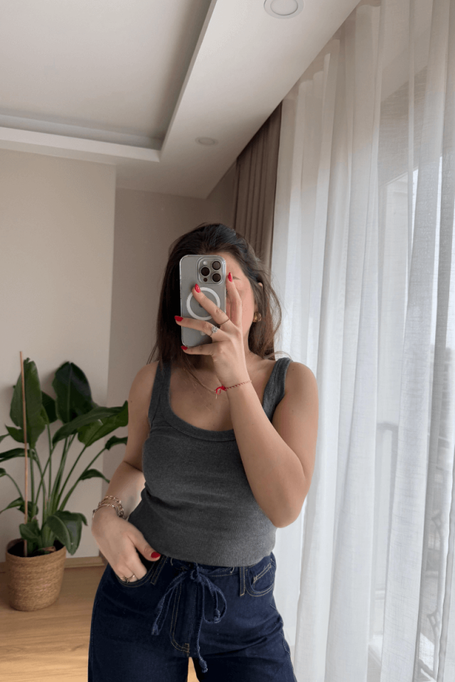 %95 Pamuk Massi Antrasit Oyuk Yaka Fitilli Atlet