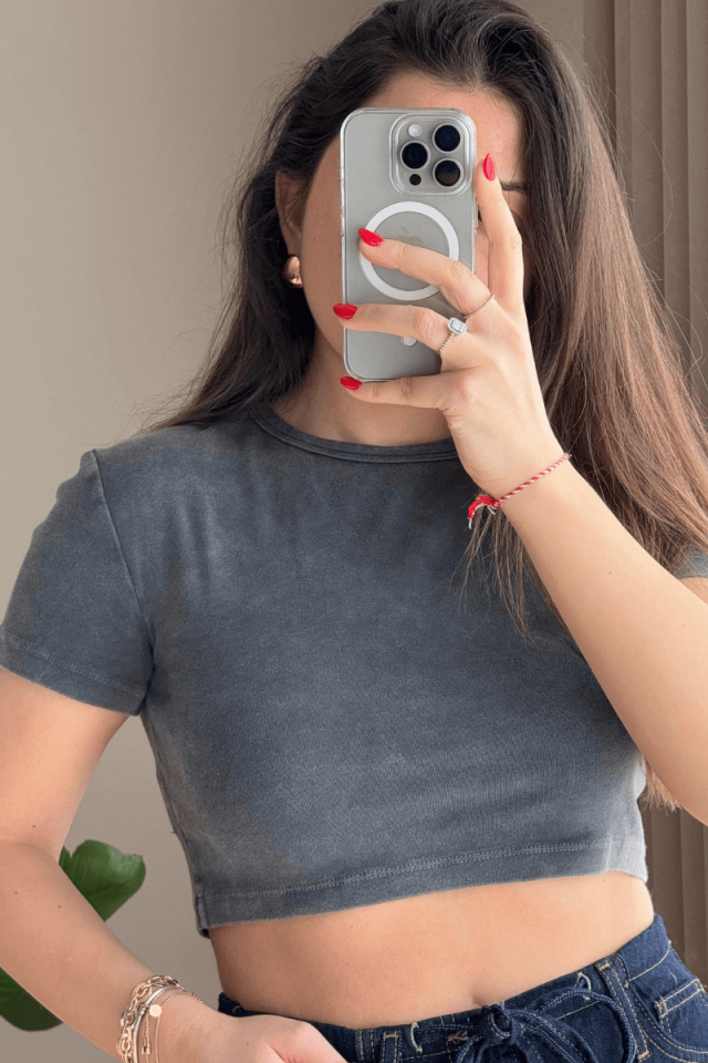 Antrasit Crop Tişört