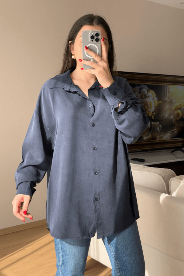 Lacivert Tencel Gömlek
