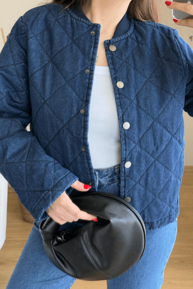 %100 Pamuk Kapitone Denim Ceket