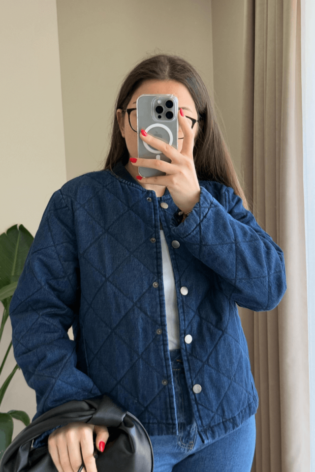 %100 Pamuk Kapitone Denim Ceket