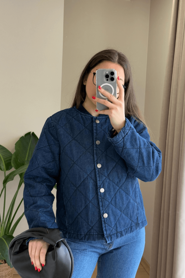 %100 Pamuk Kapitone Denim Ceket