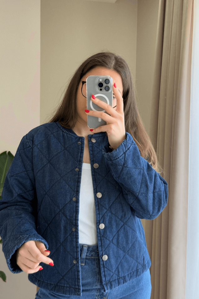 %100 Pamuk Kapitone Denim Ceket