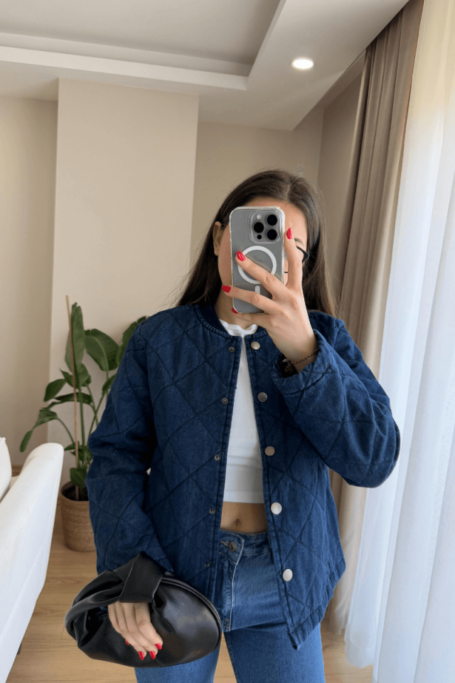 %100 Pamuk Kapitone Denim Ceket