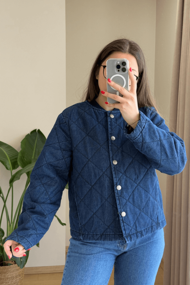 %100 Pamuk Kapitone Denim Ceket