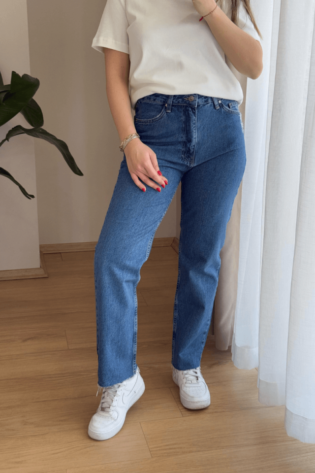 %100 Pamuk Yüksek Bel Jean