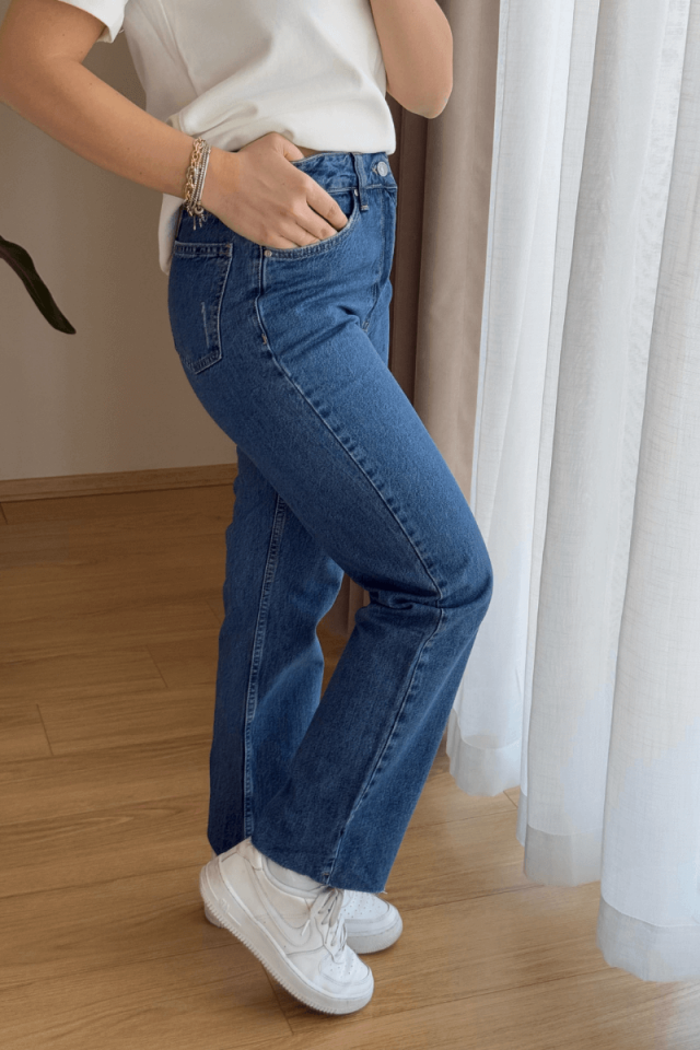 %100 Pamuk Yüksek Bel Jean