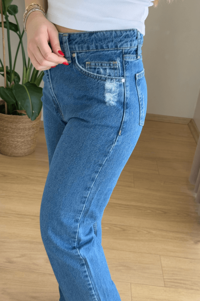 %100 Pamuk Yüksek Bel Jean