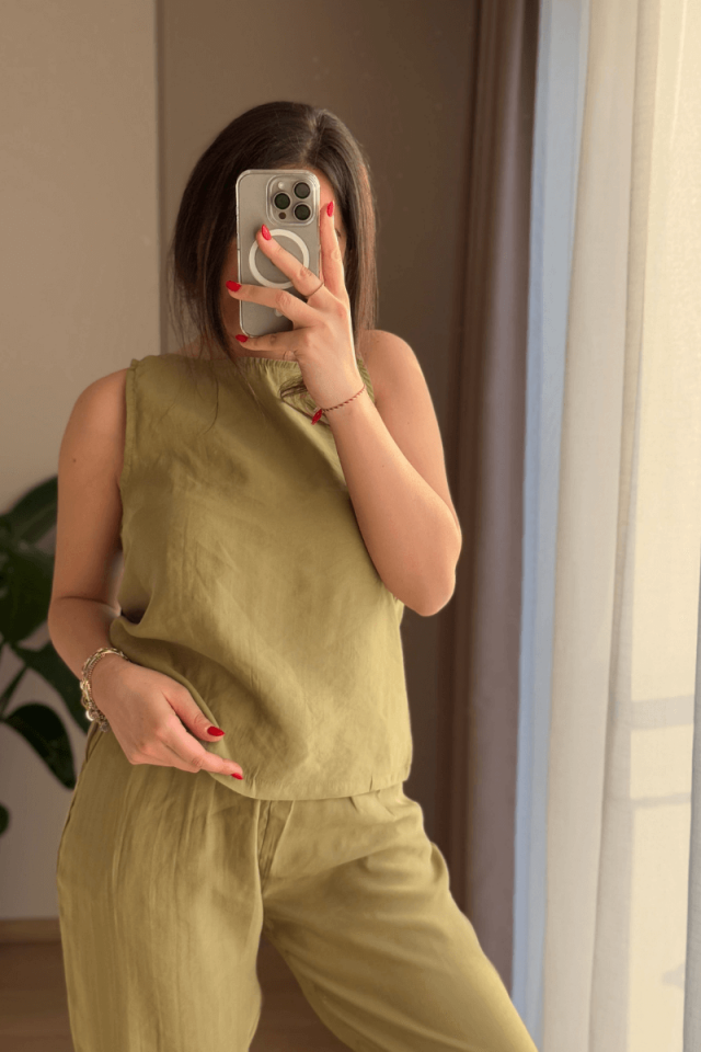 Yağ Yeşili Kalın Askılı Modal Takım
