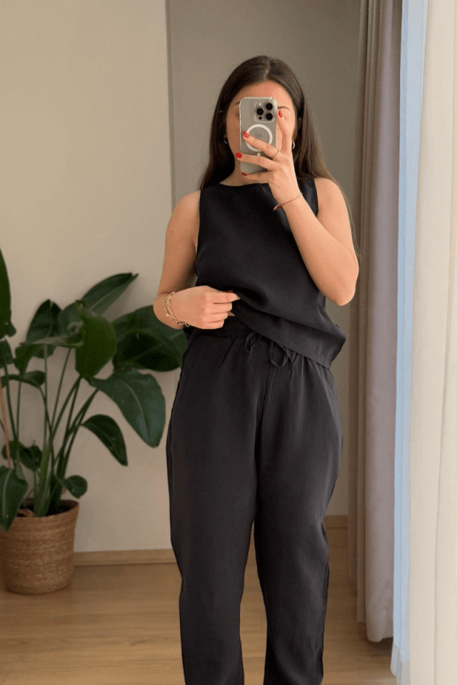 Siyah Kalın Askılı Modal Takım