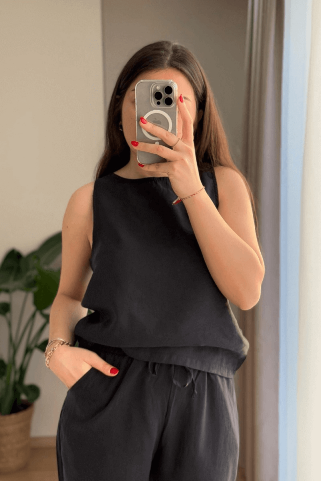 Siyah Kalın Askılı Modal Takım