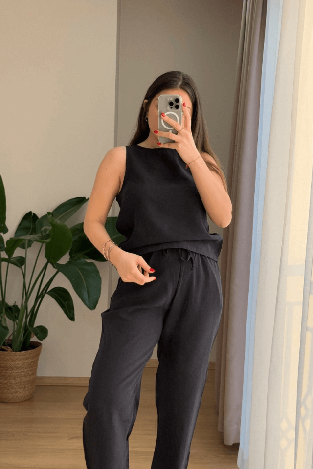 Siyah Kalın Askılı Modal Takım