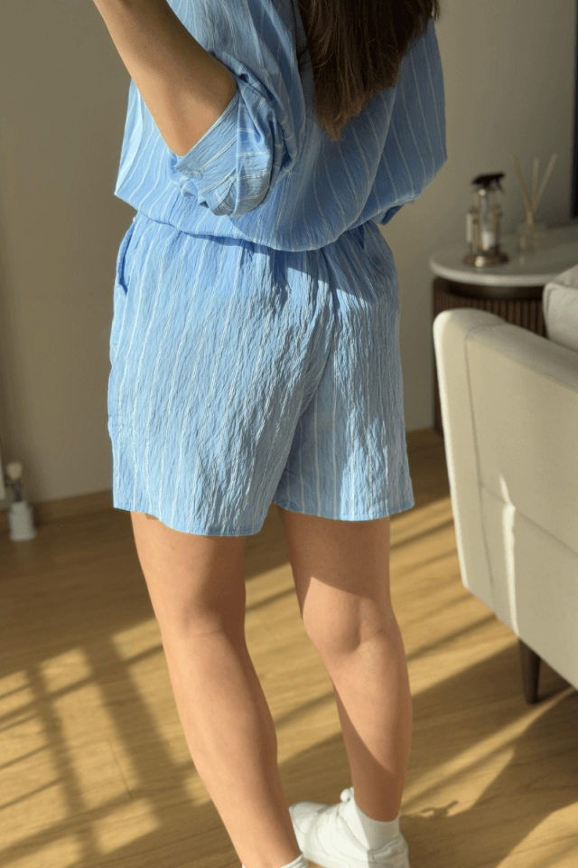 Bebe Mavisi Şort Gömlek Takım