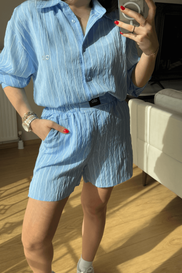 Bebe Mavisi Şort Gömlek Takım