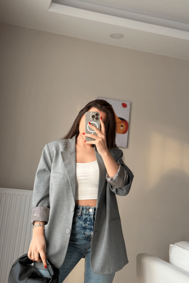 Gri Oversize Blazer Ceket