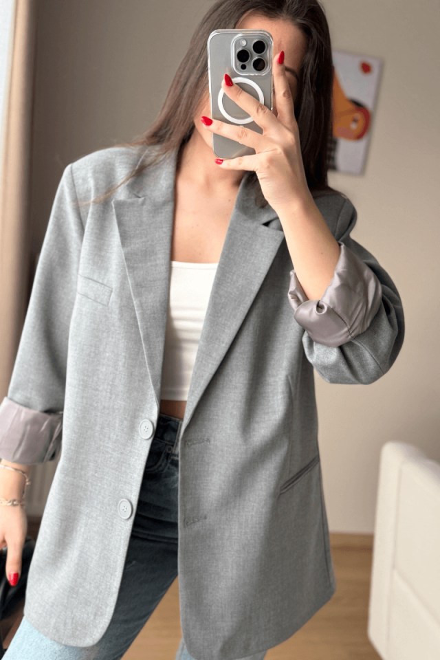 Gri Oversize Blazer Ceket