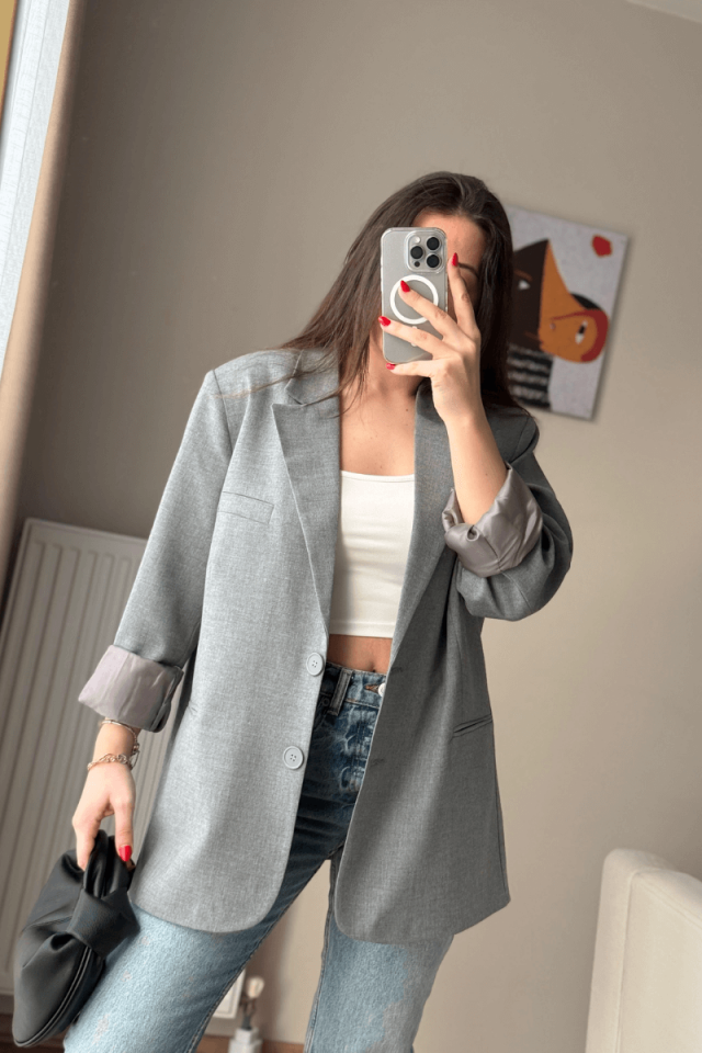 Gri Oversize Blazer Ceket