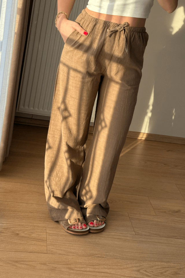 Haki Pamuklu Keten Pantolon