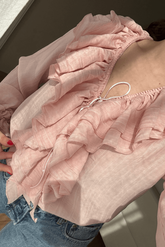 Pembe Fırfırlı İsveç Gömlek