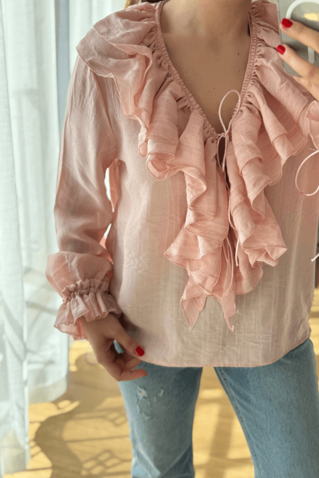 Pembe Fırfırlı İsveç Gömlek