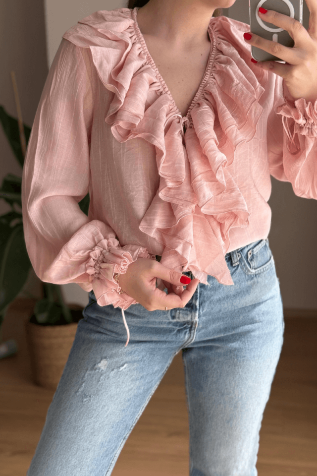 Pembe Fırfırlı İsveç Gömlek