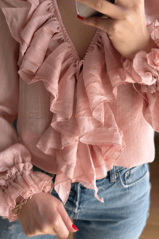 Pembe Fırfırlı İsveç Gömlek