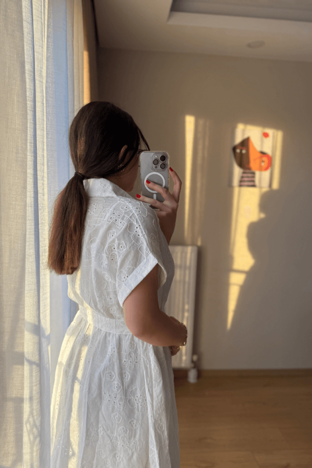 Beyaz İçi Astarlı Fisto Elbise