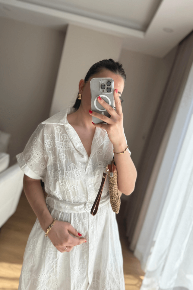 Beyaz İçi Astarlı Fisto Elbise