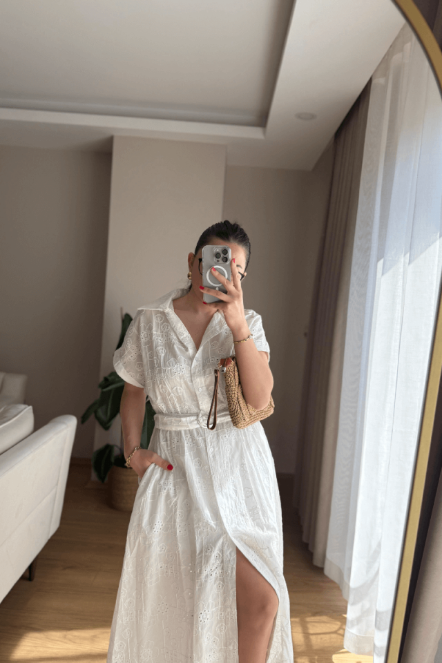 Beyaz İçi Astarlı Fisto Elbise