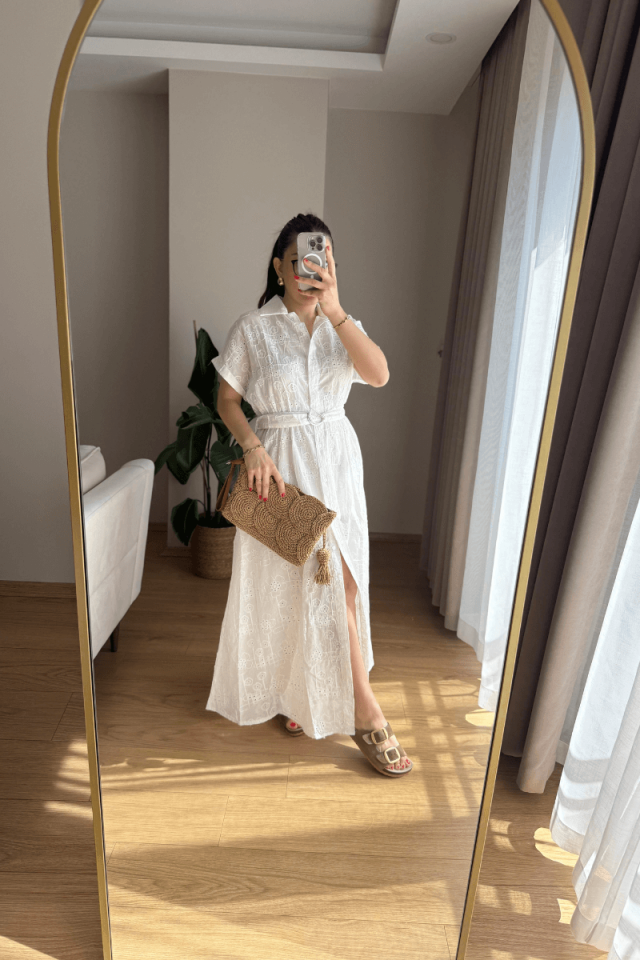 Beyaz İçi Astarlı Fisto Elbise