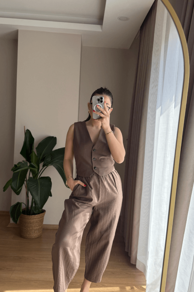 Koyu Kahve Yelek Pantolon Takım