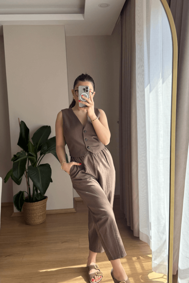 Koyu Kahve Yelek Pantolon Takım