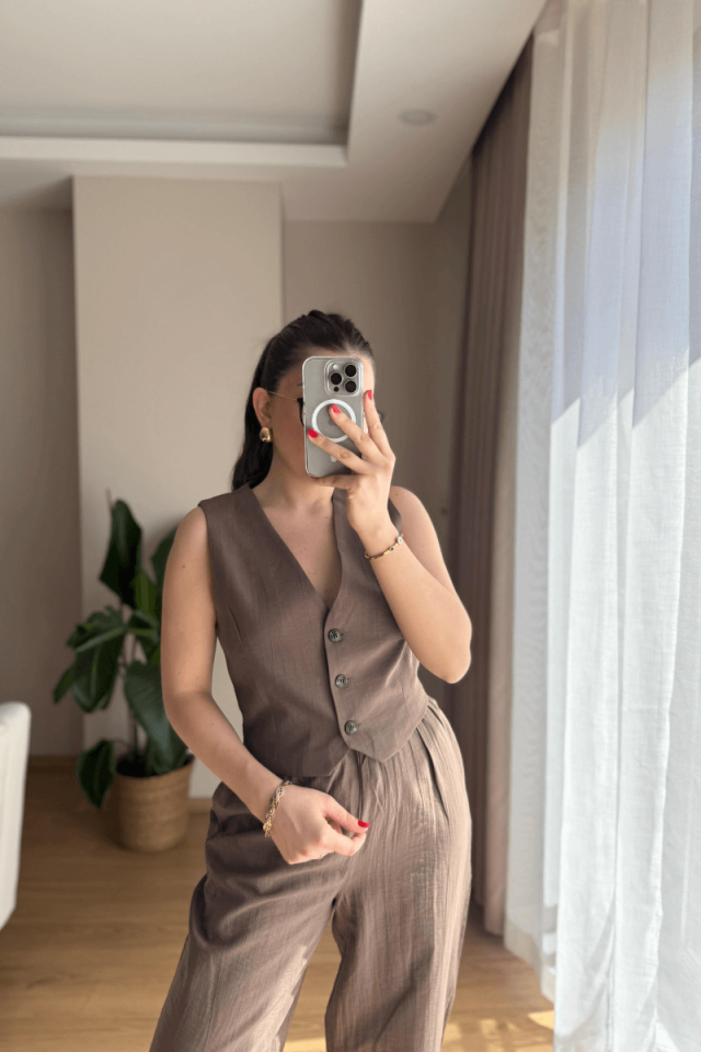 Koyu Kahve Yelek Pantolon Takım