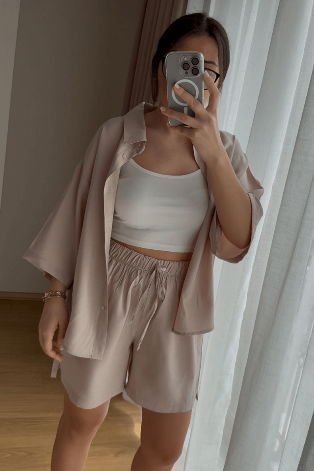Açık Bej Şort Gömlek Takım