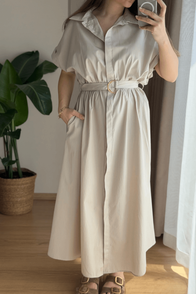 Taş Rengi %100 Pamuk Elbise
