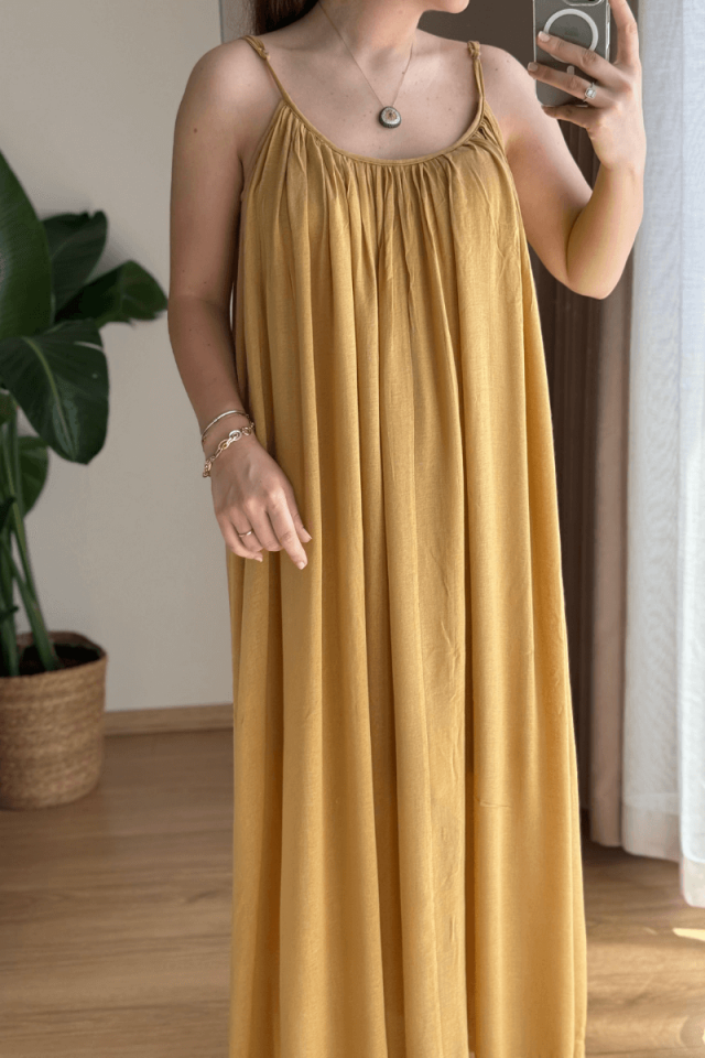 Hardal Premium Askılı Viskon Elbise