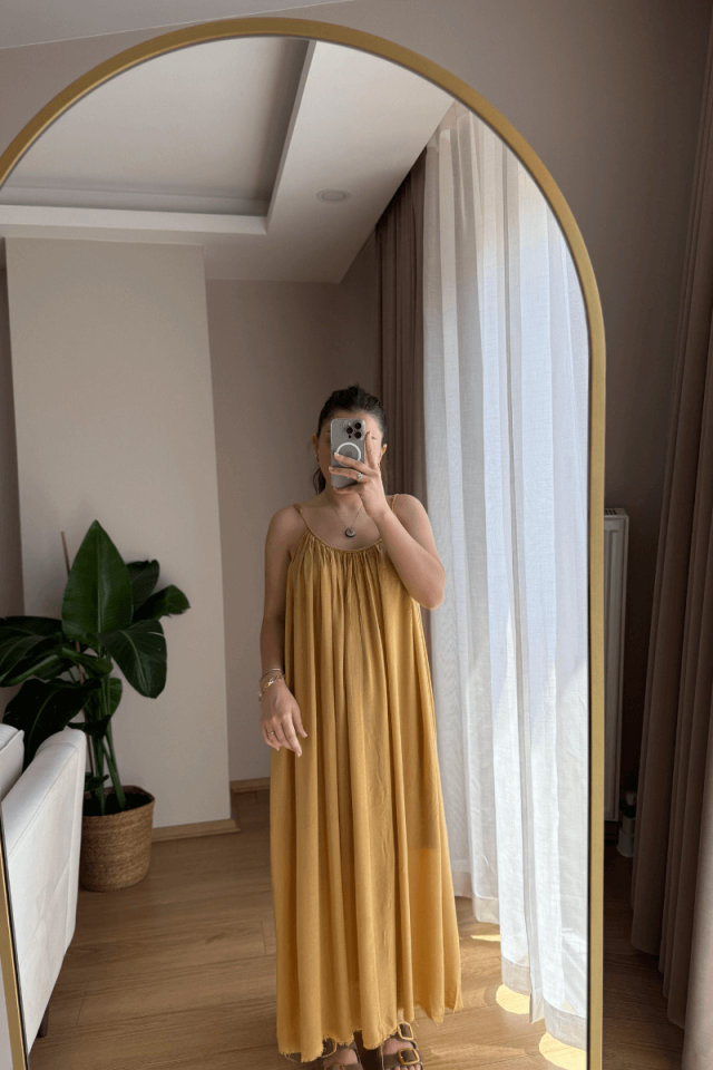 Hardal Premium Askılı Viskon Elbise