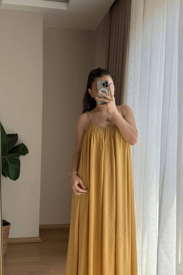 Hardal Premium Askılı Viskon Elbise