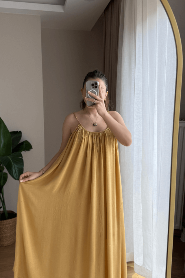 Hardal Premium Askılı Viskon Elbise