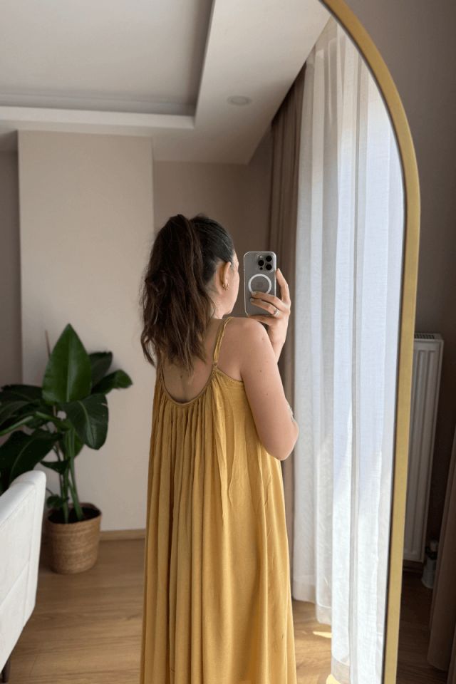 Hardal Premium Askılı Viskon Elbise