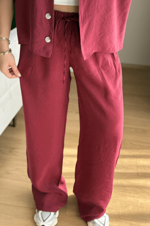 Bordo Gömlek Pantolon Modal Takım