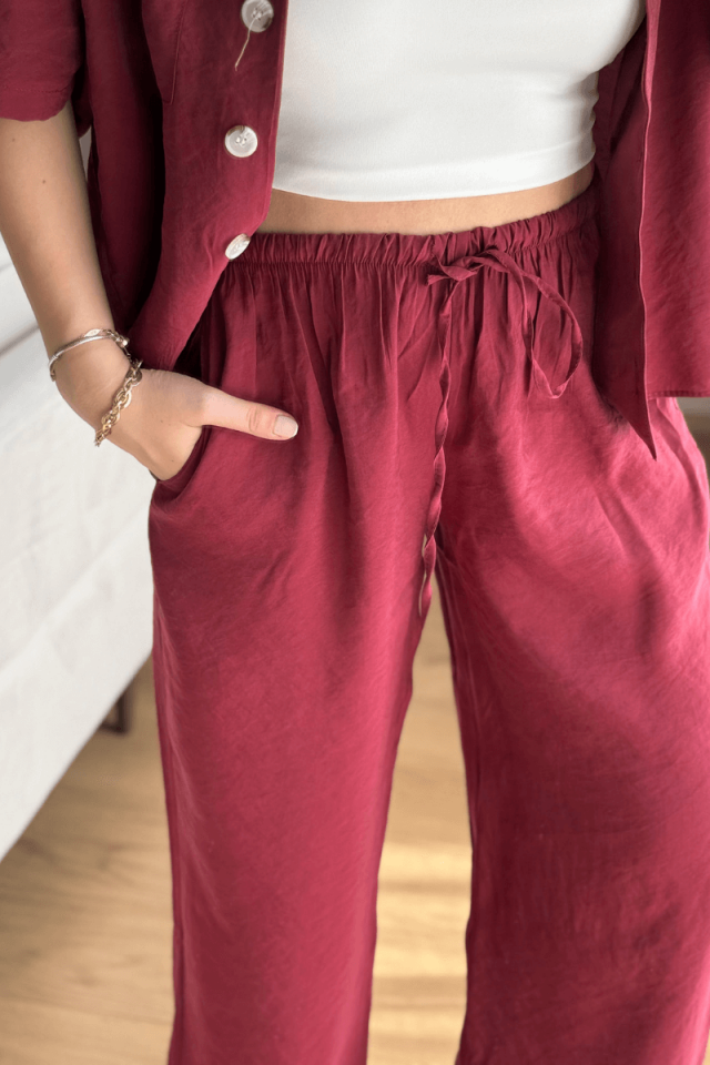 Bordo Gömlek Pantolon Modal Takım