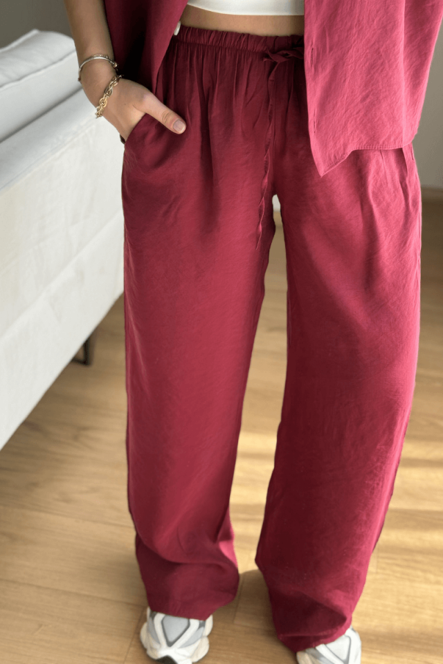 Bordo Gömlek Pantolon Modal Takım