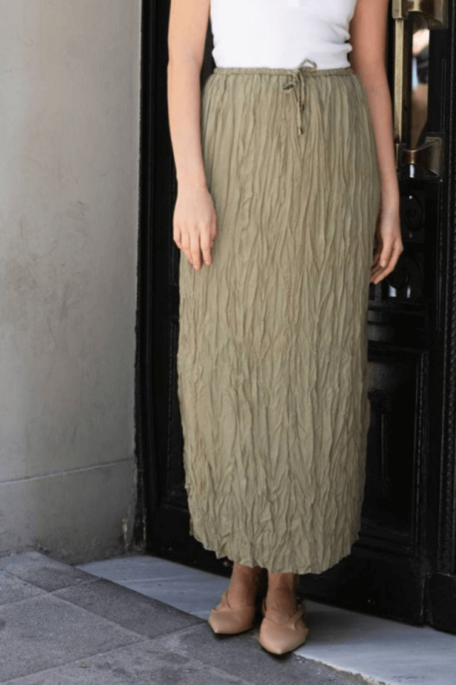 Haki Premium Biyeli Viskon Etek (Astarlı)