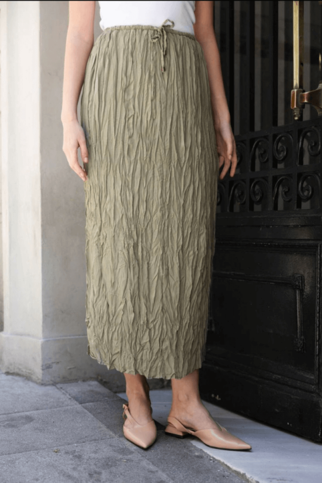 Haki Premium Biyeli Viskon Etek (Astarlı)