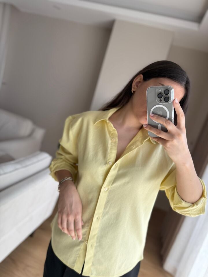 Sarı Ham Keten Gömlek