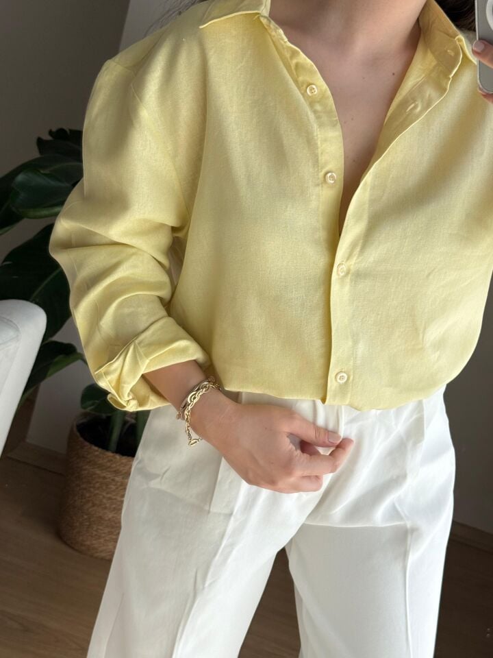 Sarı Ham Keten Gömlek